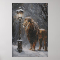 Aslan Lamppost Narnia Art Poster, Lion Printable