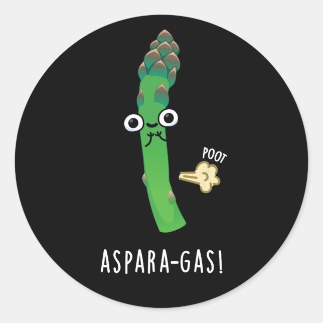 Aspara-gas Funny Asparagus Veggie Pun Dark BG Classic Round Sticker (Front)