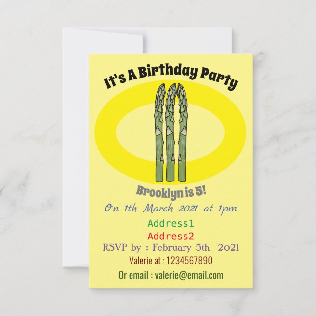 Asparagus cartoon illustration invitation (Front)