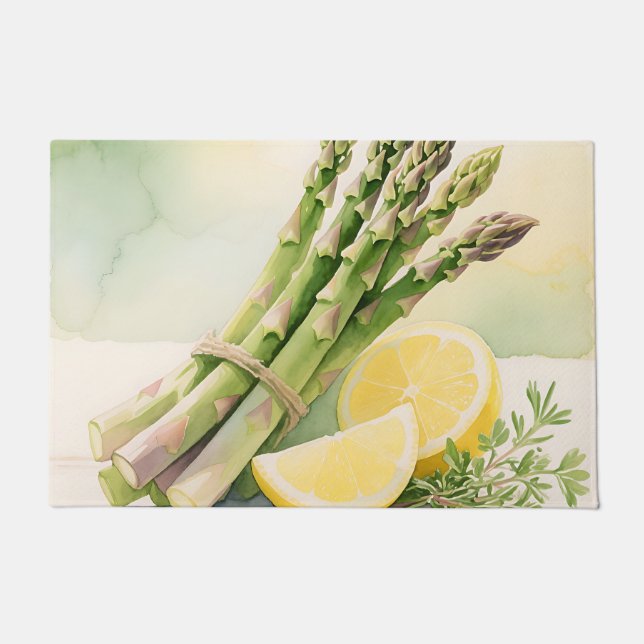 Asparagus Lemon Watercolor Doormat (Front)