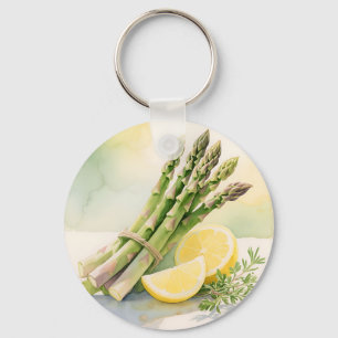 Asparagus Lemon Watercolor Key Ring