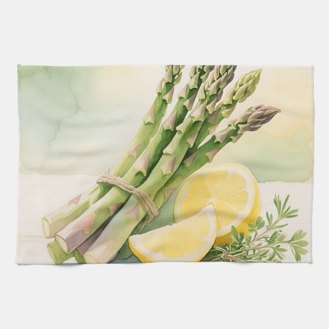 Asparagus Lemon Watercolor Tea Towel (Horizontal)