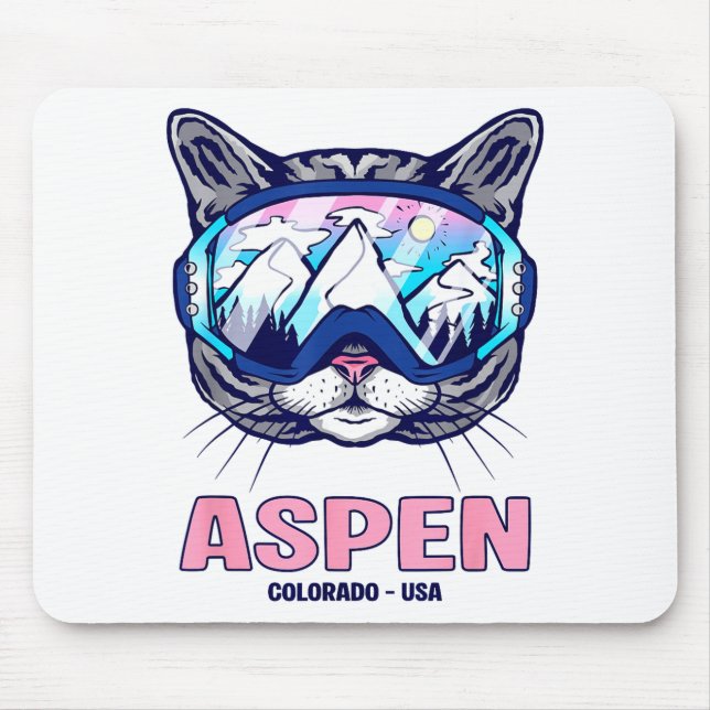 Aspen cat ski goggles mountain panorama  mouse pad (Front)