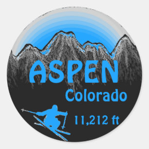 Aspen Colorado blue ski art stickers