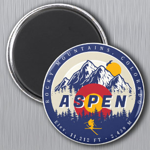 Aspen Colorado Flag Ski Mountain Sunset Souvenirs Magnet