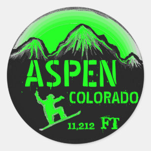 Aspen Colorado green snowboard art stickers