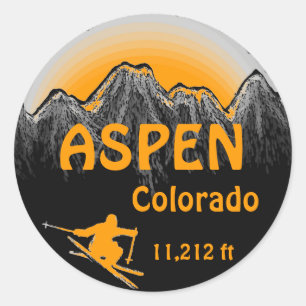 Aspen Colorado orange ski art stickers