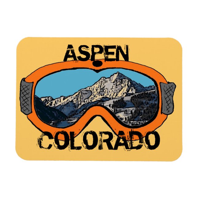 Aspen Colorado orange snow goggles magnet (Horizontal)