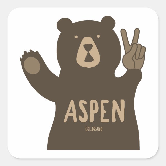 Aspen Colorado Peace Bear Square Sticker (Front)