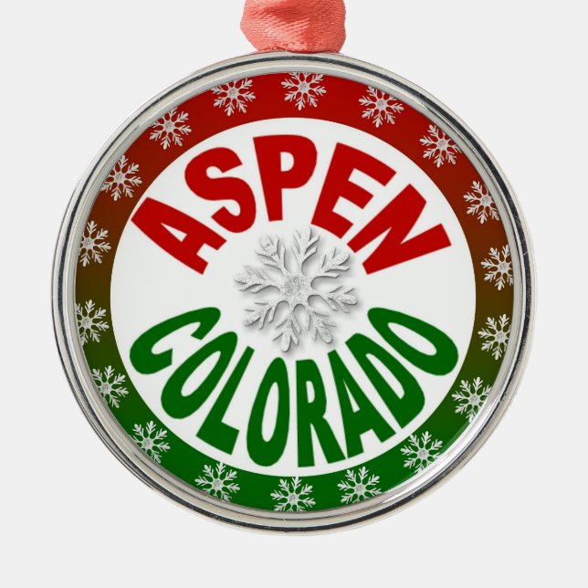 Aspen Colorado red green snowflake ornament (Front)