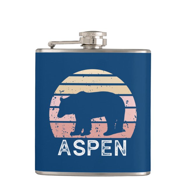 Aspen Colorado Retro Bear Hip Flask (Front)