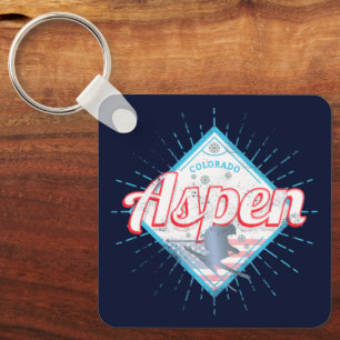 Aspen Colorado Retro Skier Vintage USA Ski Key Ring