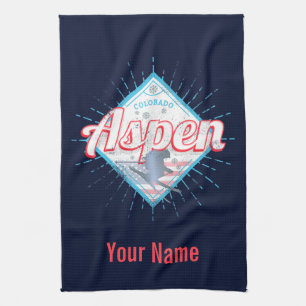 Aspen Colorado Retro Skier Vintage USA Ski Tea Towel