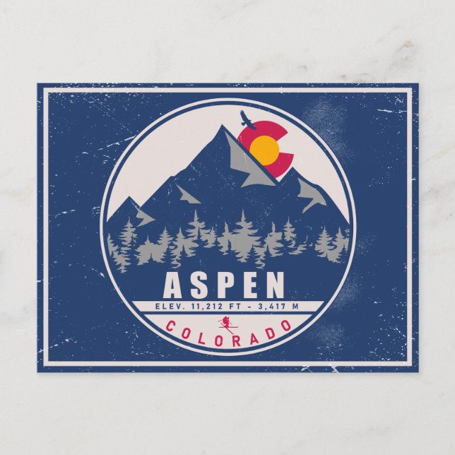 Aspen Colorado Retro Sunset Souvenirs 80s Postcard (Front)