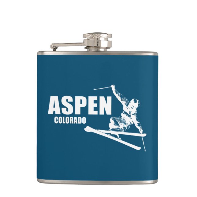 Aspen Colorado Skier Hip Flask (Front)