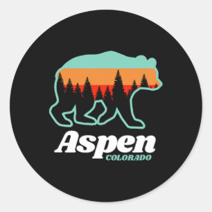 Aspen Colorado Skiing Snowboarding Bear Classic Round Sticker