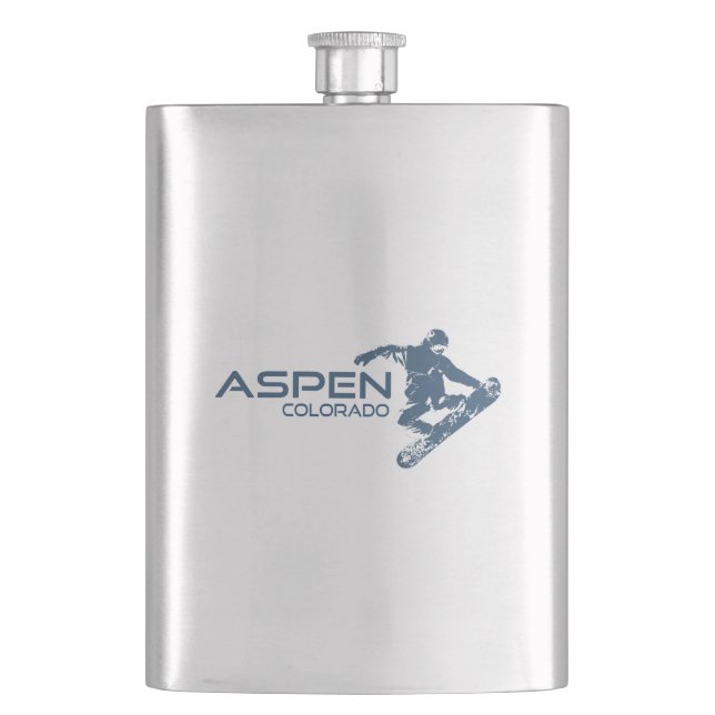 Aspen Colorado Snowboarder Hip Flask (Front)
