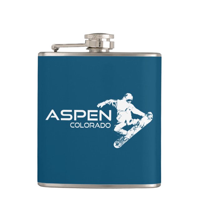 Aspen Colorado Snowboarder Hip Flask (Front)