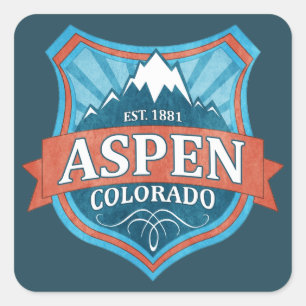Aspen Colorado teal grunge shield square stickers