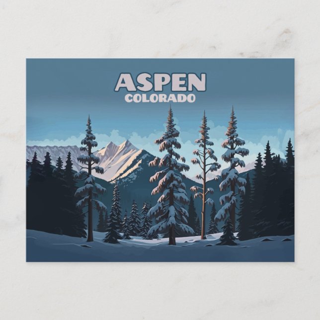 Aspen Colorado Trees Snow Mountains Retro Postcard (Front)