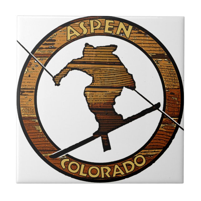 Aspen Colorado wooden skier circle Tile (Front)