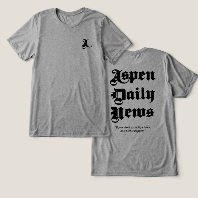 Aspen Daily News Men’s Grey T-Shirt Tri-Blend Shirt (Design Front & Back)