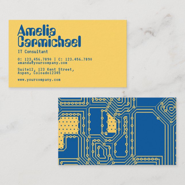 Aspen Gold and Princess Blue Geek Technology Business Card (Front/Back)