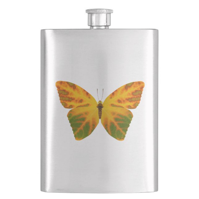 Aspen Leaf Butterfly 1 Hip Flask (Front)