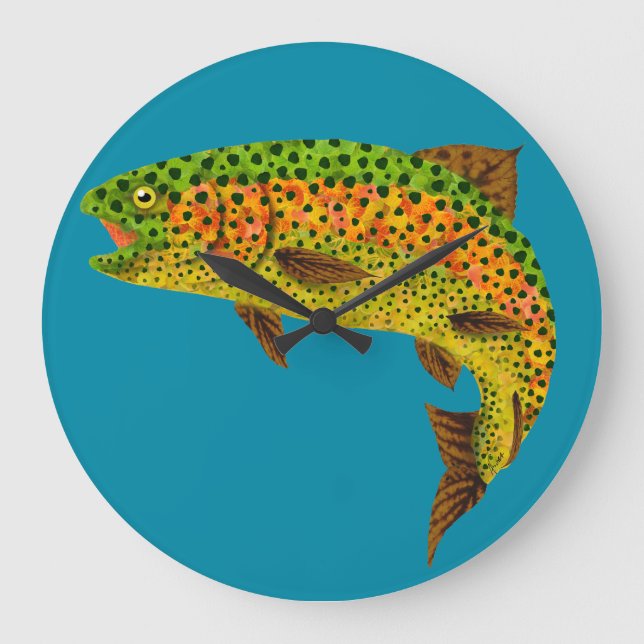 Aspen Leaf Rainbow Trout 1 Large Clock (Front)
