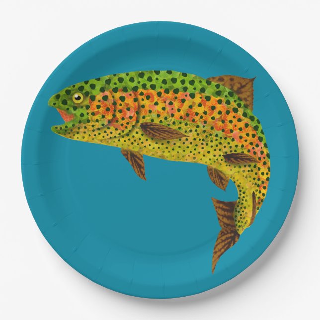 Aspen Leaf Rainbow Trout 1 Paper Plate (Front)