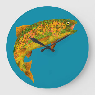 Aspen Leaf Rainbow Trout 2 Large Clock