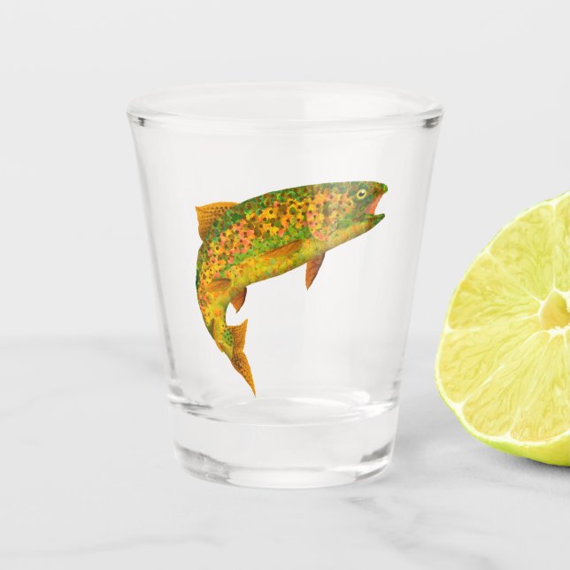 Aspen Leaf Rainbow Trout 2 Shot Glass (Front)
