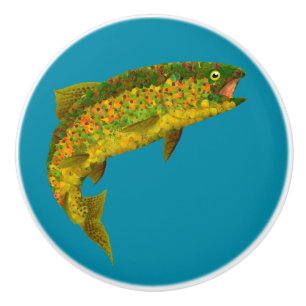 Aspen Leaf Rainbow Trout 3 Ceramic Knob
