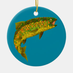 Aspen Leaf Rainbow Trout 3 Ceramic Tree Decoration