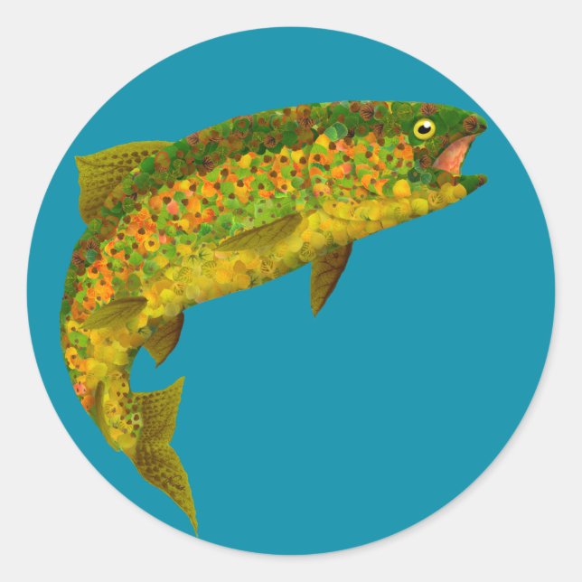 Aspen Leaf Rainbow Trout 3 Classic Round Sticker (Front)