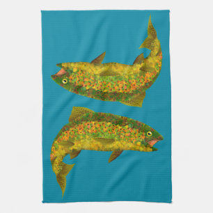 Aspen Leaf Rainbow Trout 3 Tea Towel