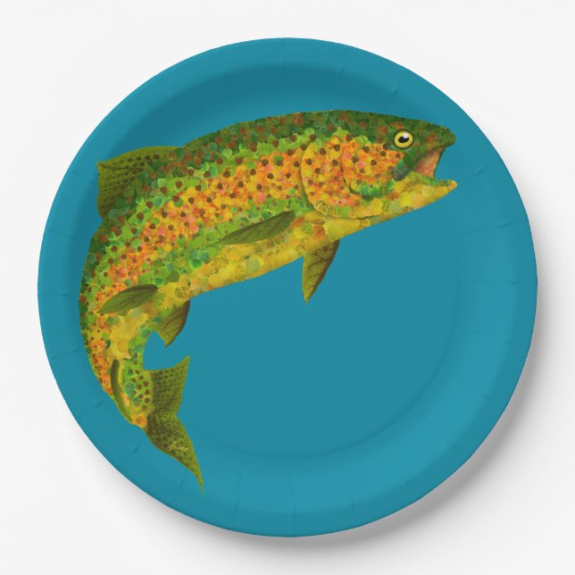 Aspen Leaf Rainbow Trout 4 Paper Plate (Front)