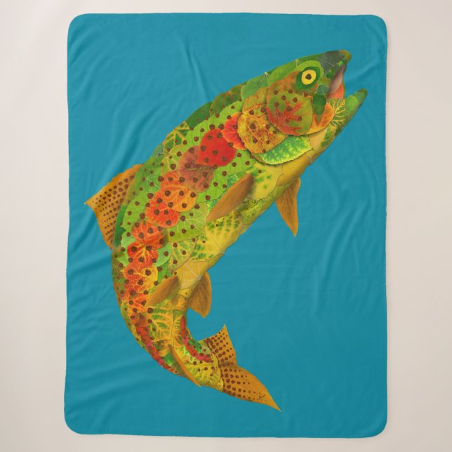Aspen Leaf Rainbow Trout 5 Sherpa Blanket (Front)