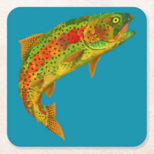 Aspen Leaf Rainbow Trout 5 Square Paper Coaster