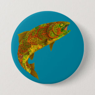 Aspen Leaf Rainbow Trout 6 7.5 Cm Round Badge