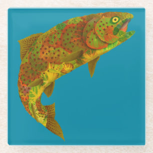 Aspen Leaf Rainbow Trout 6 Glass Coaster