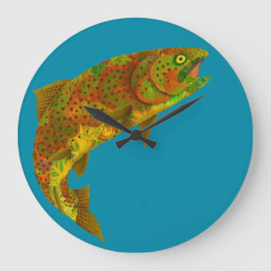 Aspen Leaf Rainbow Trout 6 Large Clock