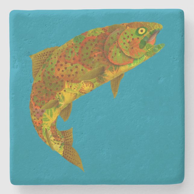 Aspen Leaf Rainbow Trout 6 Stone Coaster (Front)