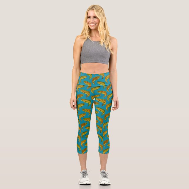 Aspen Leaf Rainbow Trout Seamless Pattern 2018 Capri Leggings (Front)