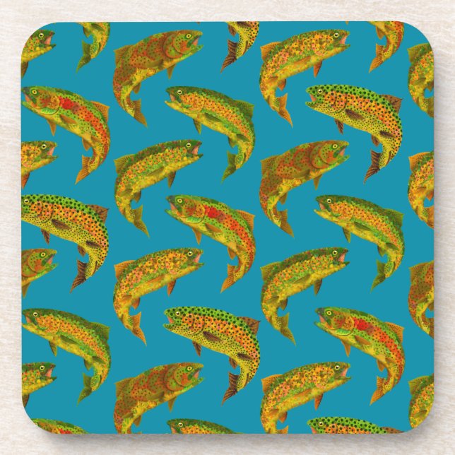 Aspen Leaf Rainbow Trout Seamless Pattern 2018 Coaster (Front)