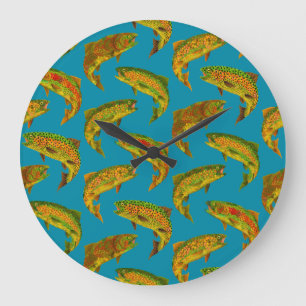 Aspen Leaf Rainbow Trout Seamless Pattern 2018 Large Clock