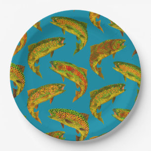 Aspen Leaf Rainbow Trout Seamless Pattern 2018 Paper Plate