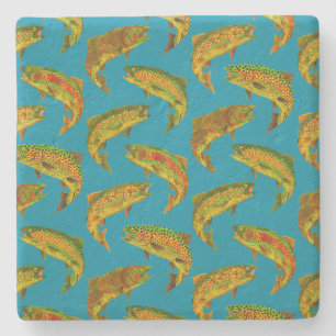 Aspen Leaf Rainbow Trout Seamless Pattern 2018 Stone Coaster