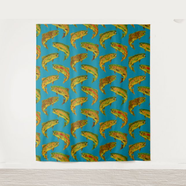 Aspen Leaf Rainbow Trout Seamless Pattern 2018 Tapestry (Front)