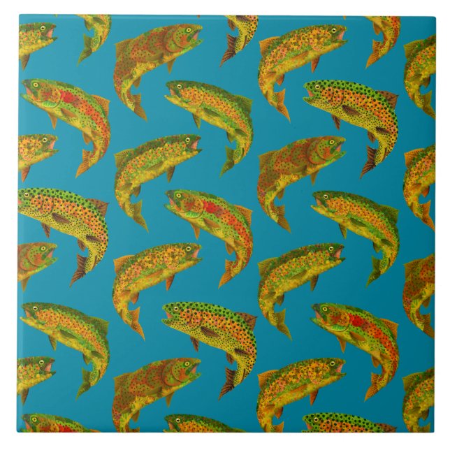 Aspen Leaf Rainbow Trout Seamless Pattern 2018 Tile (Front)